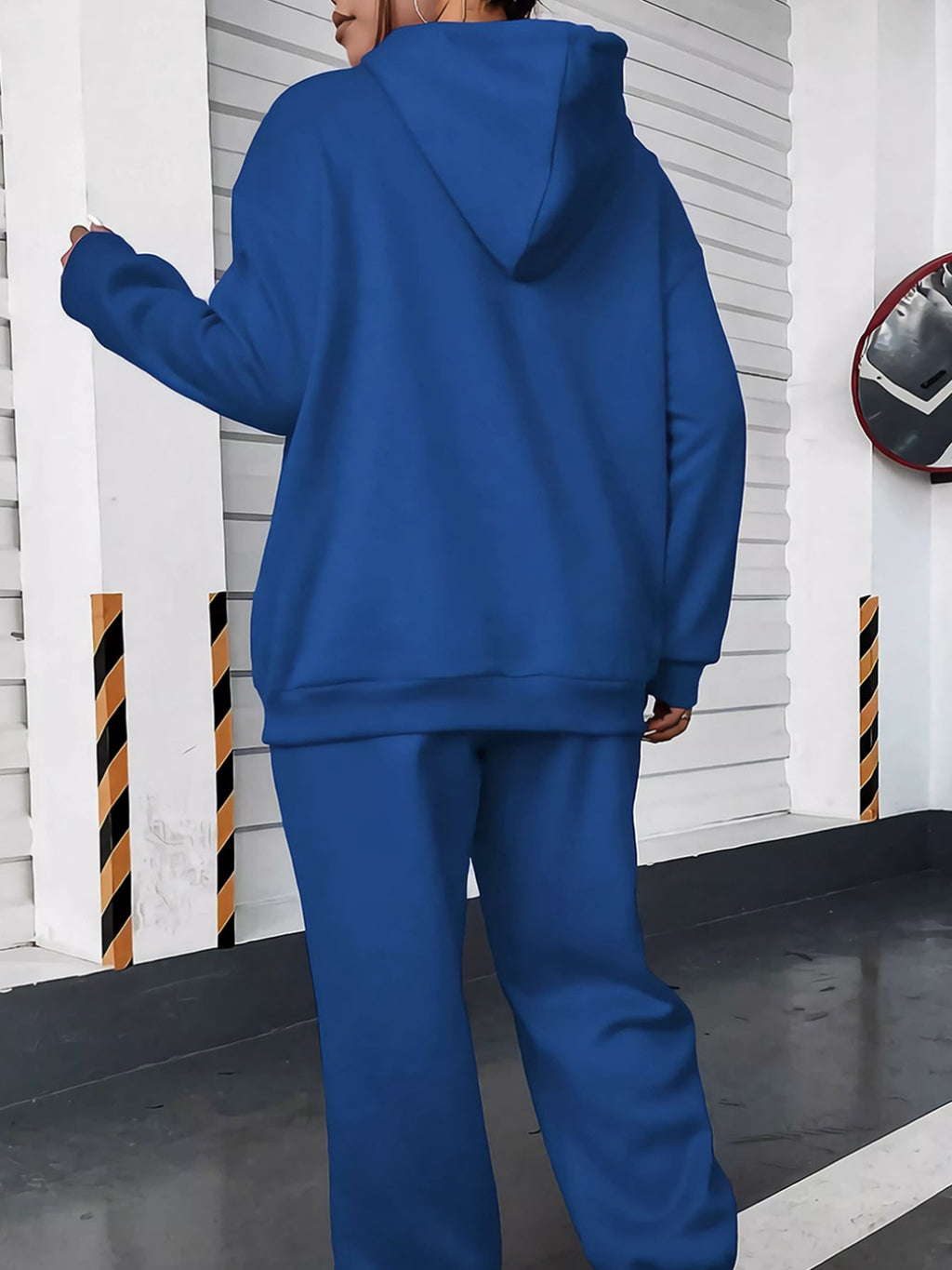 2026 New Women's Casual -Lined Hooded Sweatshirt and Elastic Waist Jogger Pants Set, Featuring a Simple and Stylish Letter "K" and Line Combination Pattern Print, Versatile for Fall/Winter - Multicolor-Blue