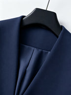 Women's Stand Collar Cinched Waist Midi-Length Coat with Lining, Spring - Blue
