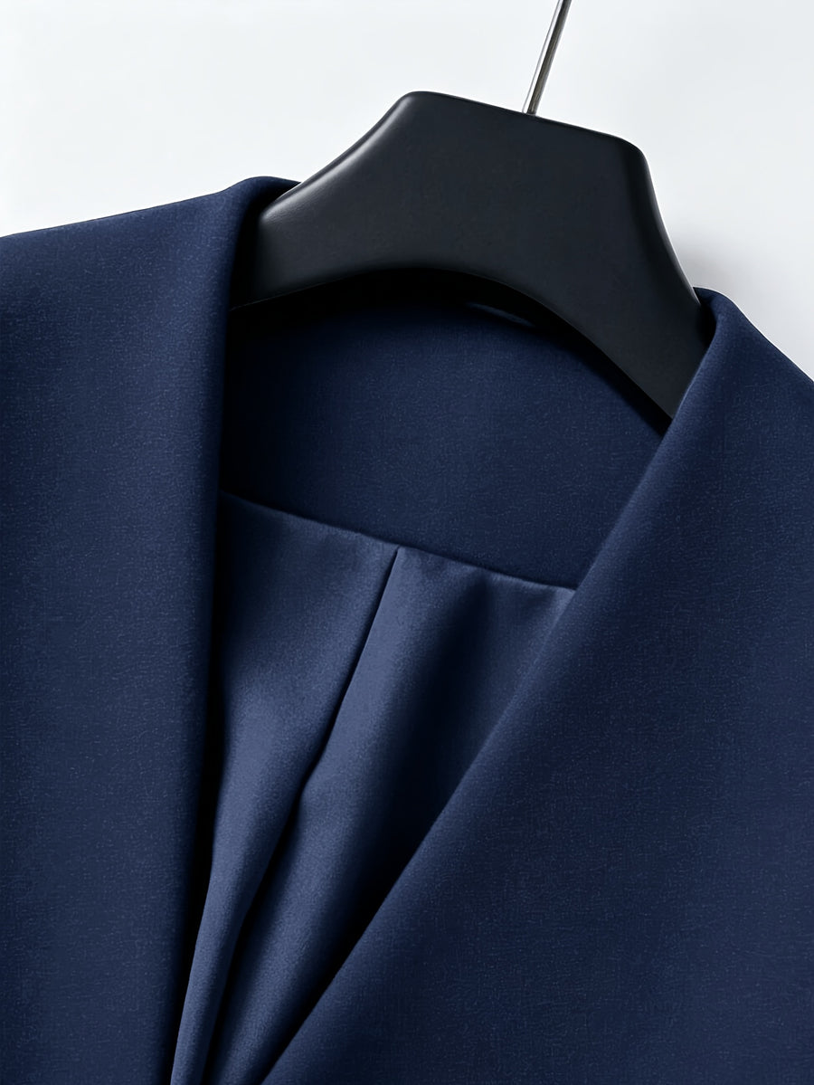 Women's Stand Collar Cinched Waist Midi-Length Coat with Lining, Spring - Blue
