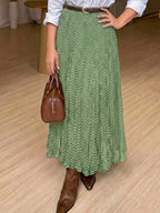 Women's Elegant Polka Dot Pleated A-Line Skirt, New Spring/Summer Style with Elastic Stretch Waist, Simple and Fashionable Women's Skirt, No Belt - Green