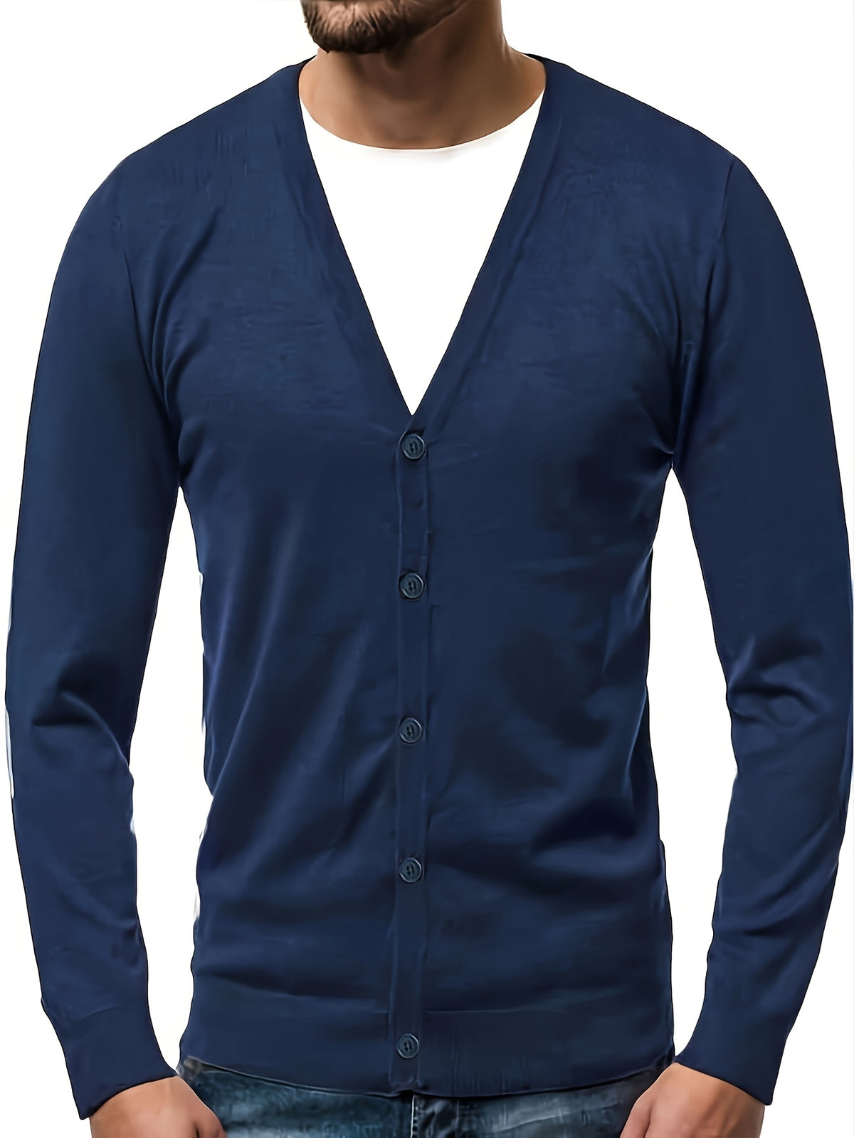 Men's Classic V-Neck Sweater - Elegant Button-Front Cardigan, Soft Knit Sweater for Fall/Winter, Office & Formal Events - Easy-Care Everyday Chic Sweater Coat, Sweater Cardigan, Winter Wardrobe Essential, Modern Vneck Design, Solid Color Design - Royal Blue