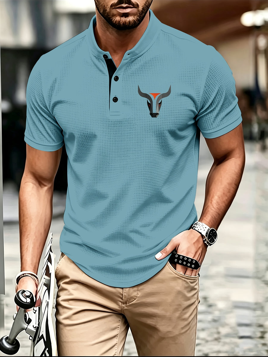 Summer Casual Fashion Men's Short-Sleeve Henley T-Shirt, Outdoor Leisure Work Running Comfortable European and American Trendy Versatile Men's Casual Shirt, Minimalist Outdoor Breathable Training Casual Men's Versatile Polo Shirt - Sky Blue