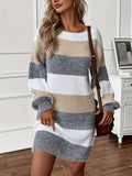 Elegant Tricolor Women'S Sweater Dress, Casual Fall Winter Sweater Dress, Women'S Clothing - Mixed colors