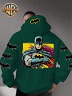 Men'S Hooded Sweatshirt, Batman Classic Image Print, Large Heroic Pattern on Back, Multiple Bat Logos on Sleeves, Exclusive Bat Emblem on Back of Hood, Trendy Street Style Design, Rich Details with Strong Visual Impact - Green