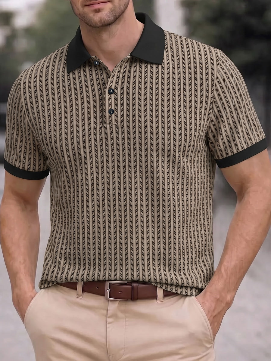 Men's Breathable Short-Sleeve Polo Shirt with Contrast Lapel Collar & Button-Up Collar - Striped Button Placket, Suitable for Casual, Business, Commuting - Machine Washable Summer Top for Daily Wear, Office & -Casual Outfits - Mixed colors