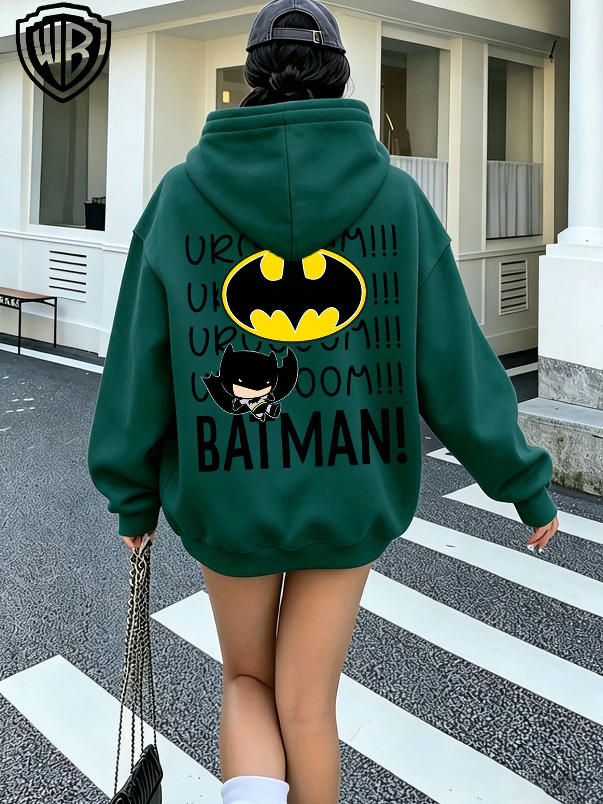 Everyday Casual Zip-Up Hooded Cardigan Jacket, Officially Licensed Warner Bros. DC Batman with Classic Bat Logo, Paired with Vintage "BOOM" Onomatopoeic Fun Lettering Font, Featuring Multiple Dark Hero-Style Prints on the Garment, a Simple and Cool - Green