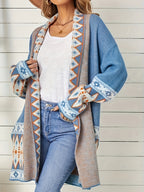 Plus Size - Plus Size - Women'S Fall Winter Cardigan, Preppy Style Outerwear, Soft And High-Quality Sweater Coat - Blue