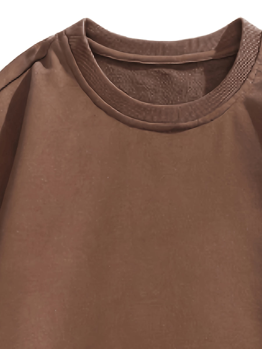Men'S Crew Neck Sweatshirt, Spring And Autumn Printed Pullover Top, Youth Loose Casual Versatile Long Sleeve Base Shirt - Light Brown-1
