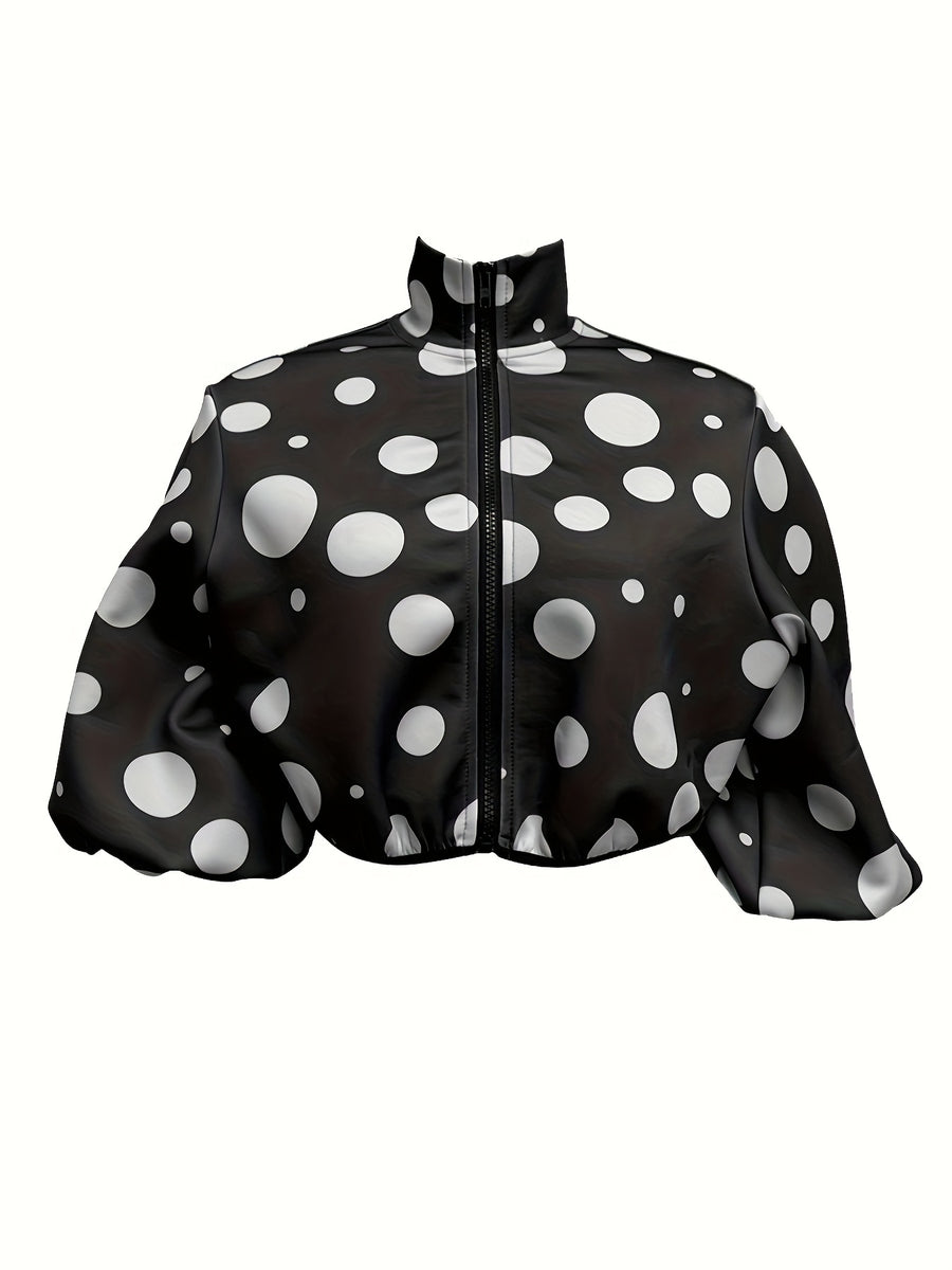 LN955 Autumn New Print Zipper Long Sleeve Women's Casual Short Jacket - Black 1