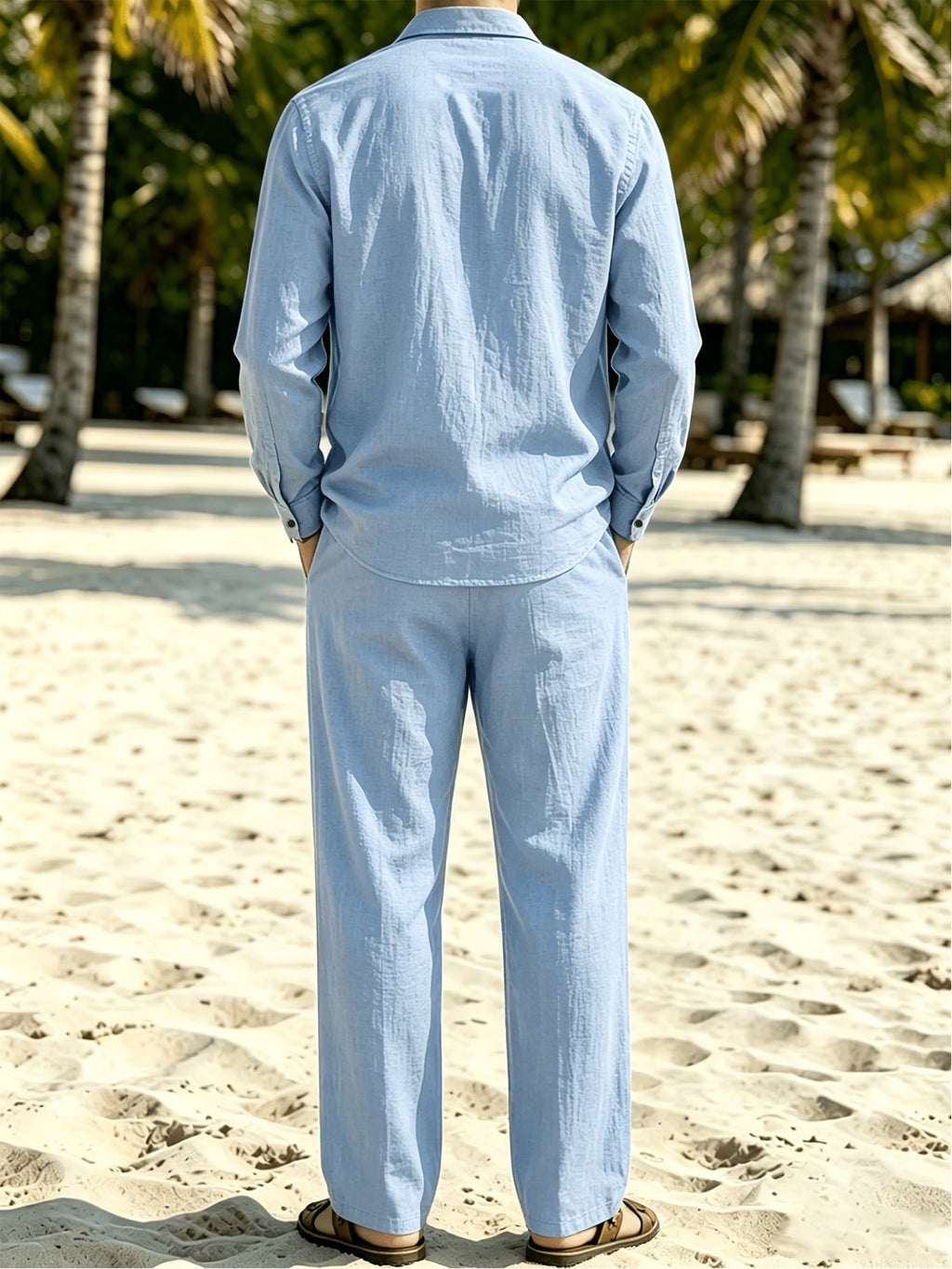 5pcs Men's  Long-Sleeve Shirts - Lightweight and Breathable Fabric with Pockets, Suitable for Summer Outdoor Walks and Vacation Wear, Ideal Gift, Casual Style, Durable Construction, Essential Travel Set - Sky Blue