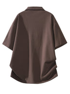 Spring Summer Men'S Short Sleeve, Casual Fashion, Versatile Athletic Top, Solid Color Half-Zip Placket Polo Shirt - Mocha Brown
