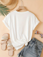 Fashionable Loose-Fitting Versatile Casual Short-Sleeve T-Shirt with Print - White