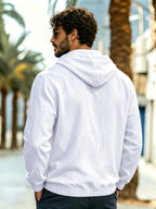 Men's New Spring/Autumn Linen Hooded T-Shirt, Suitable for Commuting, Parties, Outings, Travel, and Sports, Lightweight and Stylish Sweatshirt - White
