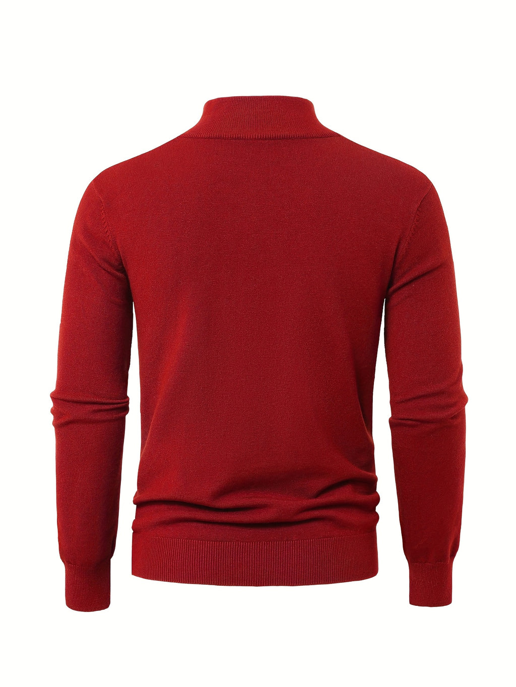 2025 New Men's Casual Solid Color Knit Zip-Front Sweater - Thickened Warm Top - Fashionable Minimalist Style with Medium Stretch for Daily Comfort, Men's Essential Cold-Weather Item, High-Quality Autumn/Winter Fashionable and Mature Pullover - Maroon 2