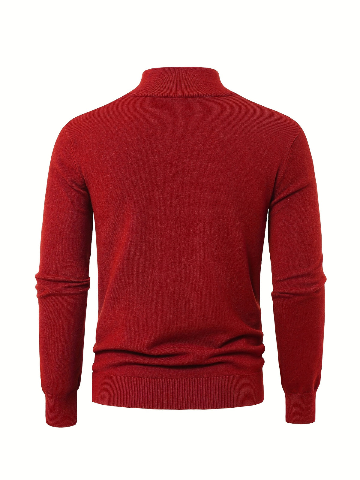 2025 New Men's Casual Solid Color Knit Zip-Front Sweater - Thickened Warm Top - Fashionable Minimalist Style with Medium Stretch for Daily Comfort, Men's Essential Cold-Weather Item, High-Quality Autumn/Winter Fashionable and Mature Pullover - Maroon 2