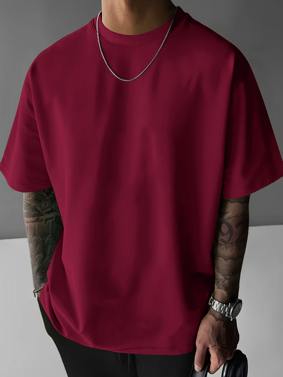 Men'S Short Sleeve T-Shirt, 100% Fabric, Loose Fit, Fashion Casual Round Neck Top, Spring Summer Outdoor Apparel for Men, Tops for 11 Holidays - Burgundy