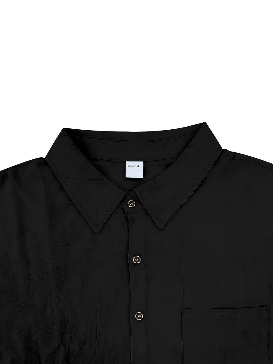 Men's Short-sleeve Shirt, Made of Comfortable and Breathable Fabric, Suitable for Daily Outings, Outdoor Sports, Travel, and Vacations. Lightweight and Airy with a Regular Fit, Ideal for the Beach, Hiking, Evening Wear, and Casual Street Style. - Black