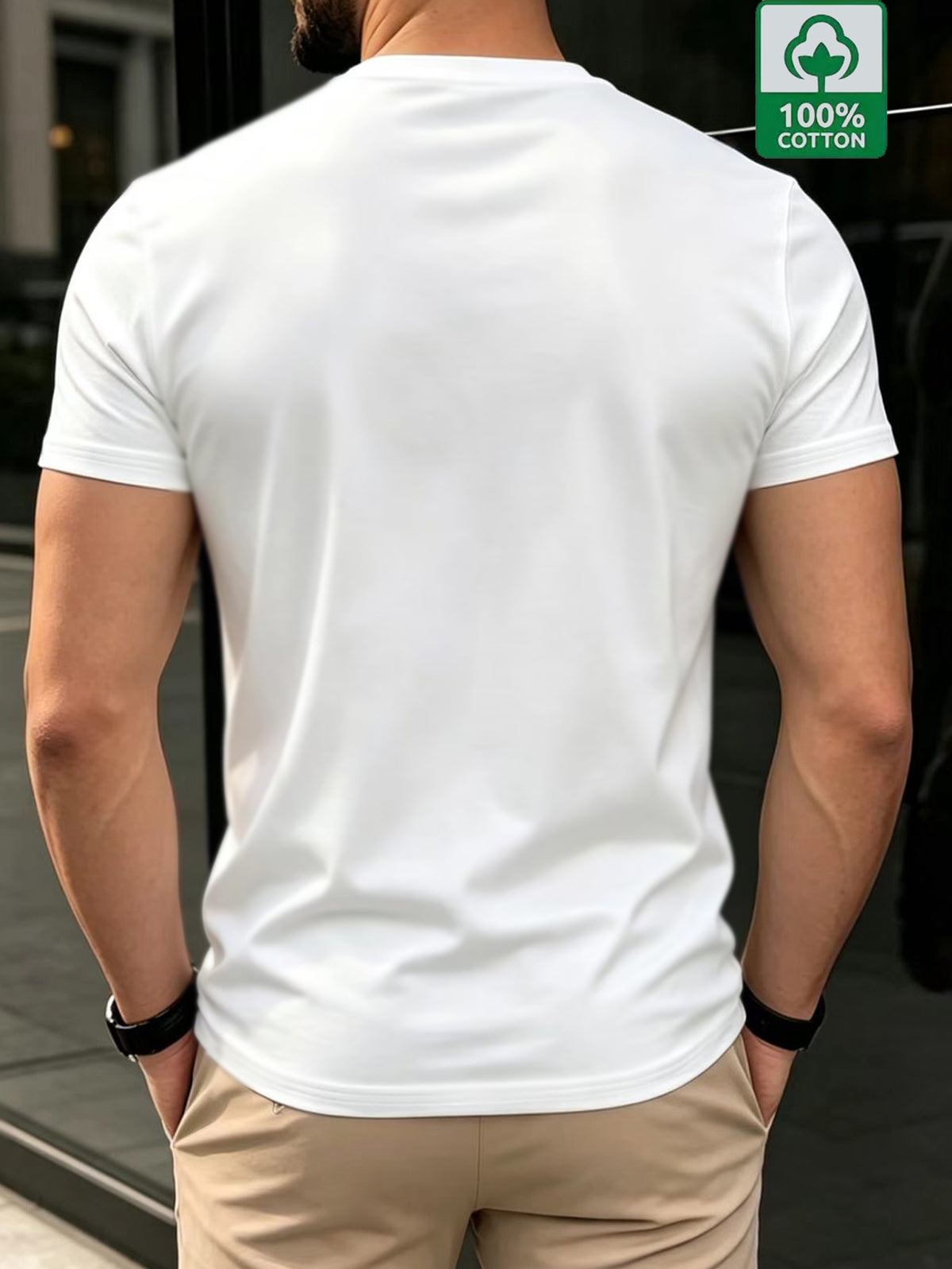 YD-21 Men's 100% Cotton Simple Casual Breathable Sweat-Absorbent Comfortable Short-Sleeve T-Shirt - White
