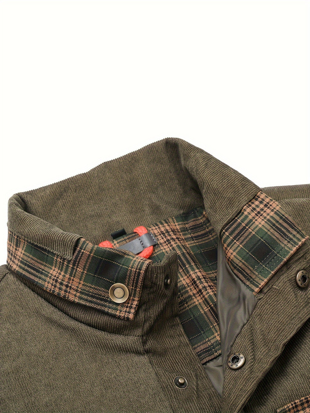Vintage Plaid Patchwork Jacket Multi-Pocket Men'S Shirt Coat European Casual Workwear Style Easy Travel Layer for Daily Commute & Outdoors Trendy Practical Choice for All Seasons - fern green