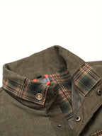 Vintage Plaid Patchwork Jacket Multi-Pocket Men'S Shirt Coat European Casual Workwear Style Easy Travel Layer for Daily Commute & Outdoors Trendy Practical Choice for All Seasons - fern green