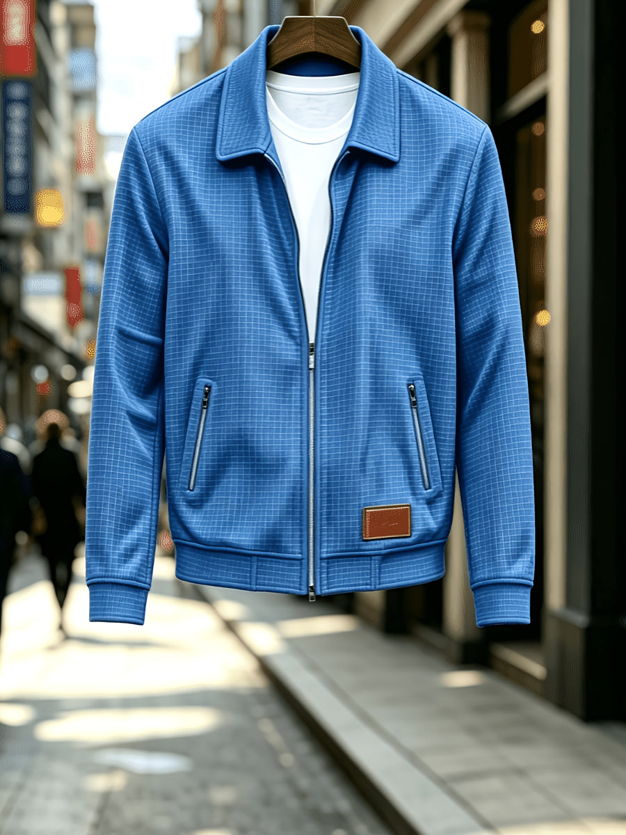 Men'S Fashion Waffle Collar Long Sleeve Open Front Cardigan Sweater Jacket - Blue