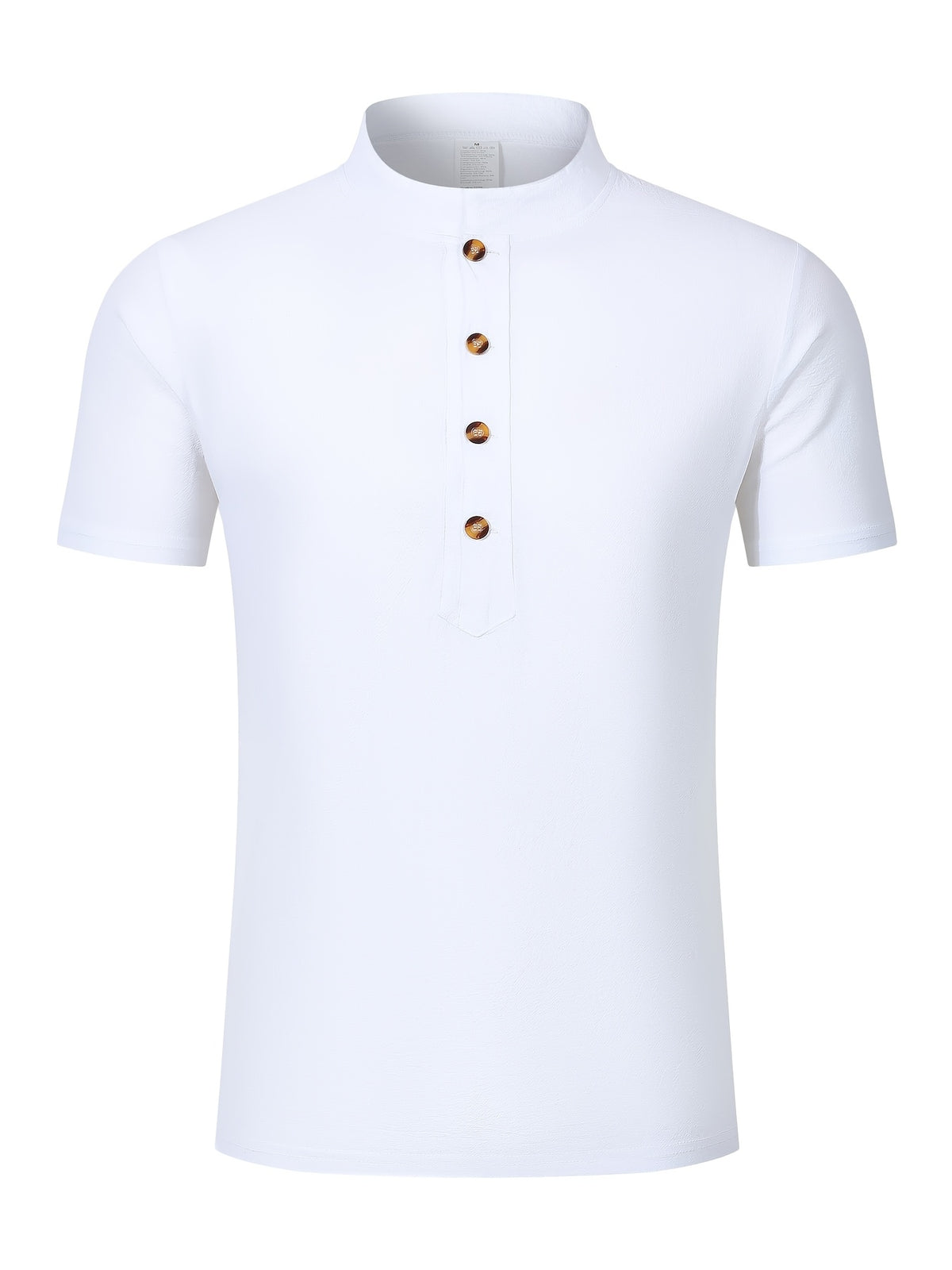 Men'S Mandarin Collar Short Sleeve T-Shirt, Stand-Up Collar Half-Open Placket Button-Up Top, Casual Loose All-Match Base Layer, Daily Streetwear - White