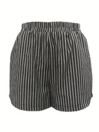 Western Style Women'S Striped Casual Shorts, Summer Loose Wide-Leg Home Pants, Wearable Outside - Dark Gray
