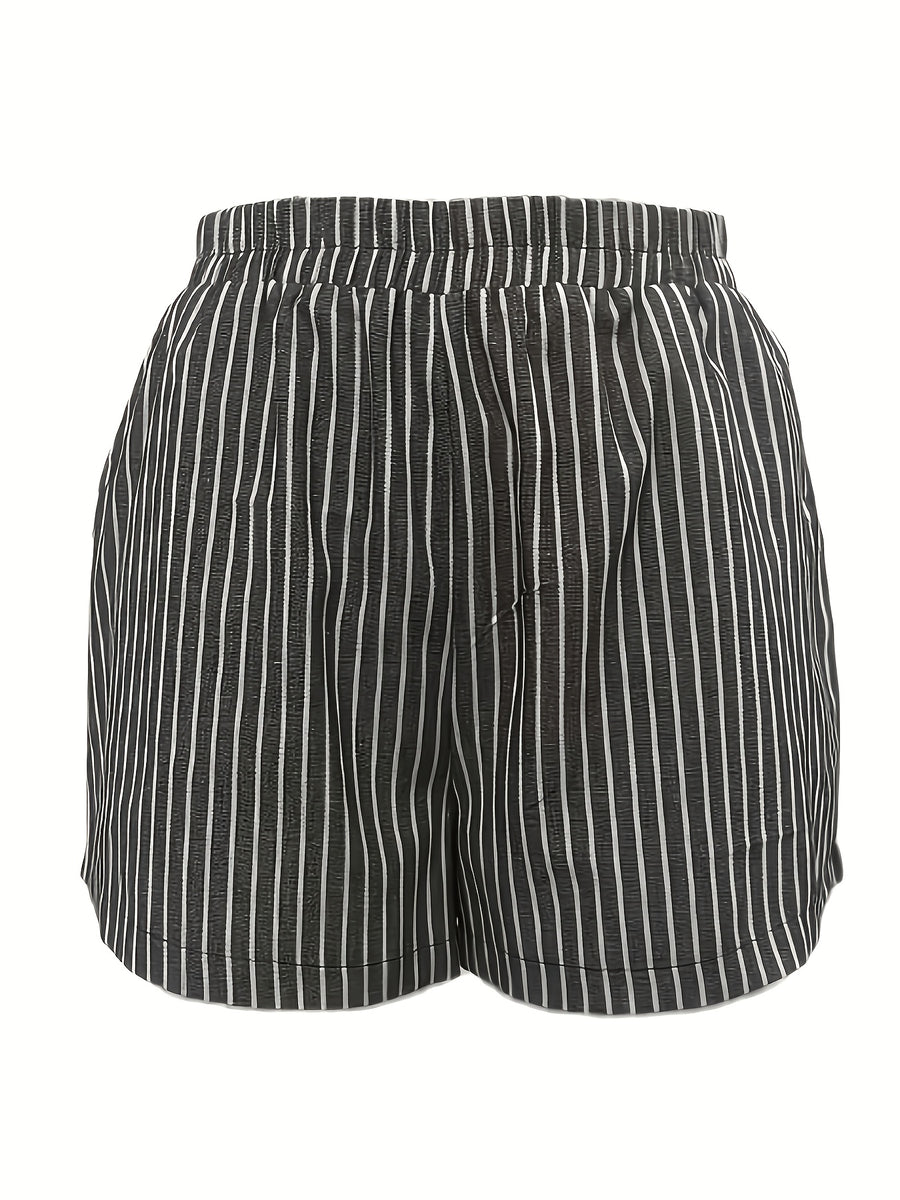 Western Style Women'S Striped Casual Shorts, Summer Loose Wide-Leg Home Pants, Wearable Outside - Dark Gray