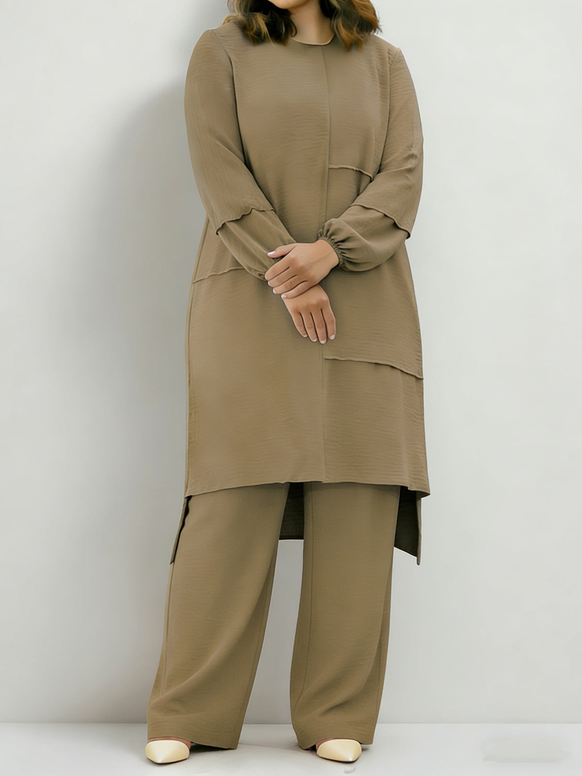 Eid Muslim 2pcs Jilbab Set | Modest Abaya with Wide Leg Pants | Traditional Daily Commute Wear - Rust