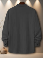 Men'S Casual Lightweight Long Sleeve Shirt - Autumn Quick-Dry Breathable Material Quality Fabric, Print Pattern - Stand Collar Design Button-Up Top, Suitable for Vacation And Commute, Formal Casual Shirt - Trendy Fashion Streetwear Men'S Clothing - Dark Gray
