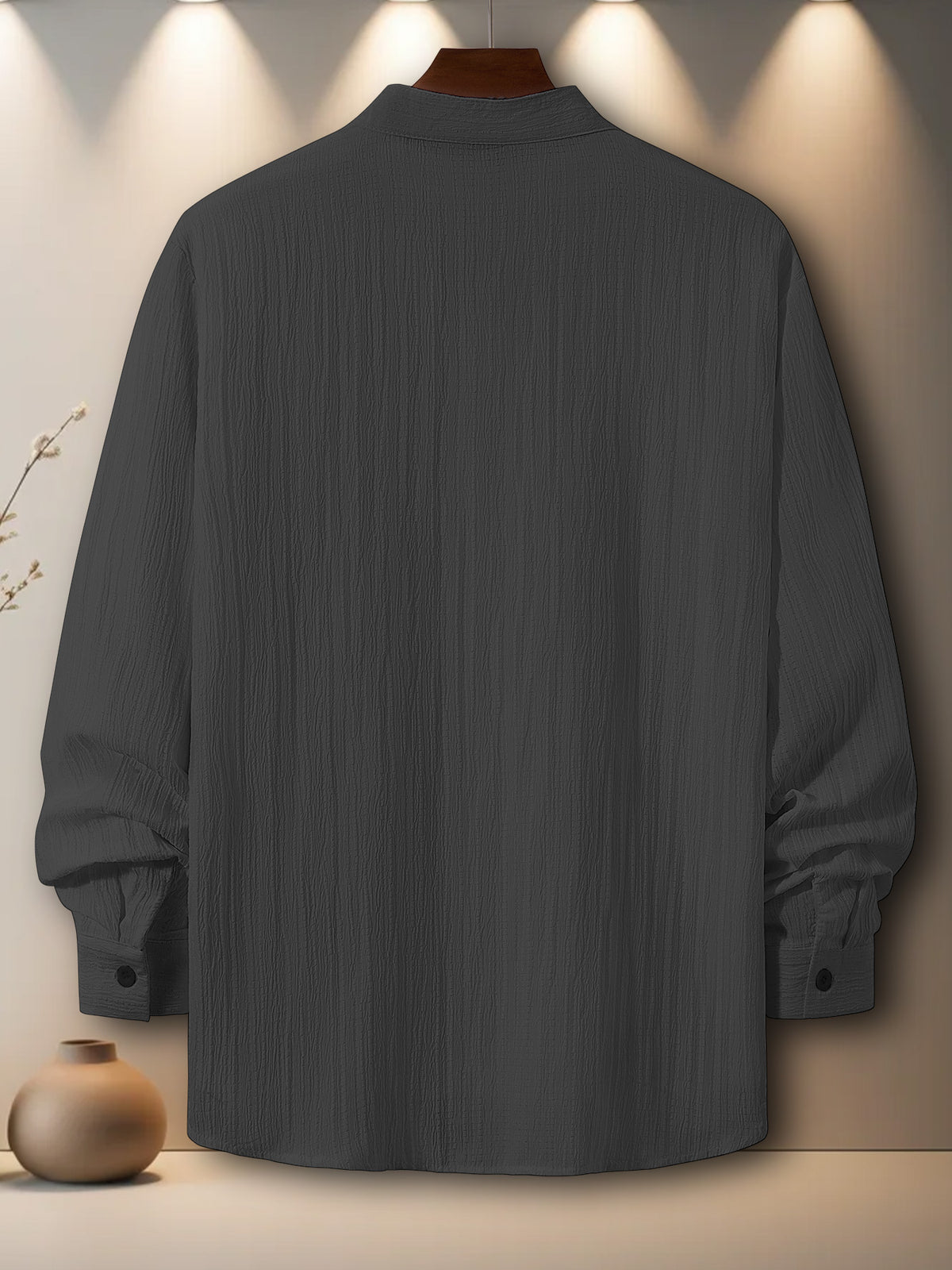 Men'S Casual Lightweight Long Sleeve Shirt - Autumn Quick-Dry Breathable Material Quality Fabric, Print Pattern - Stand Collar Design Button-Up Top, Suitable for Vacation And Commute, Formal Casual Shirt - Trendy Fashion Streetwear Men'S Clothing - Dark Gray