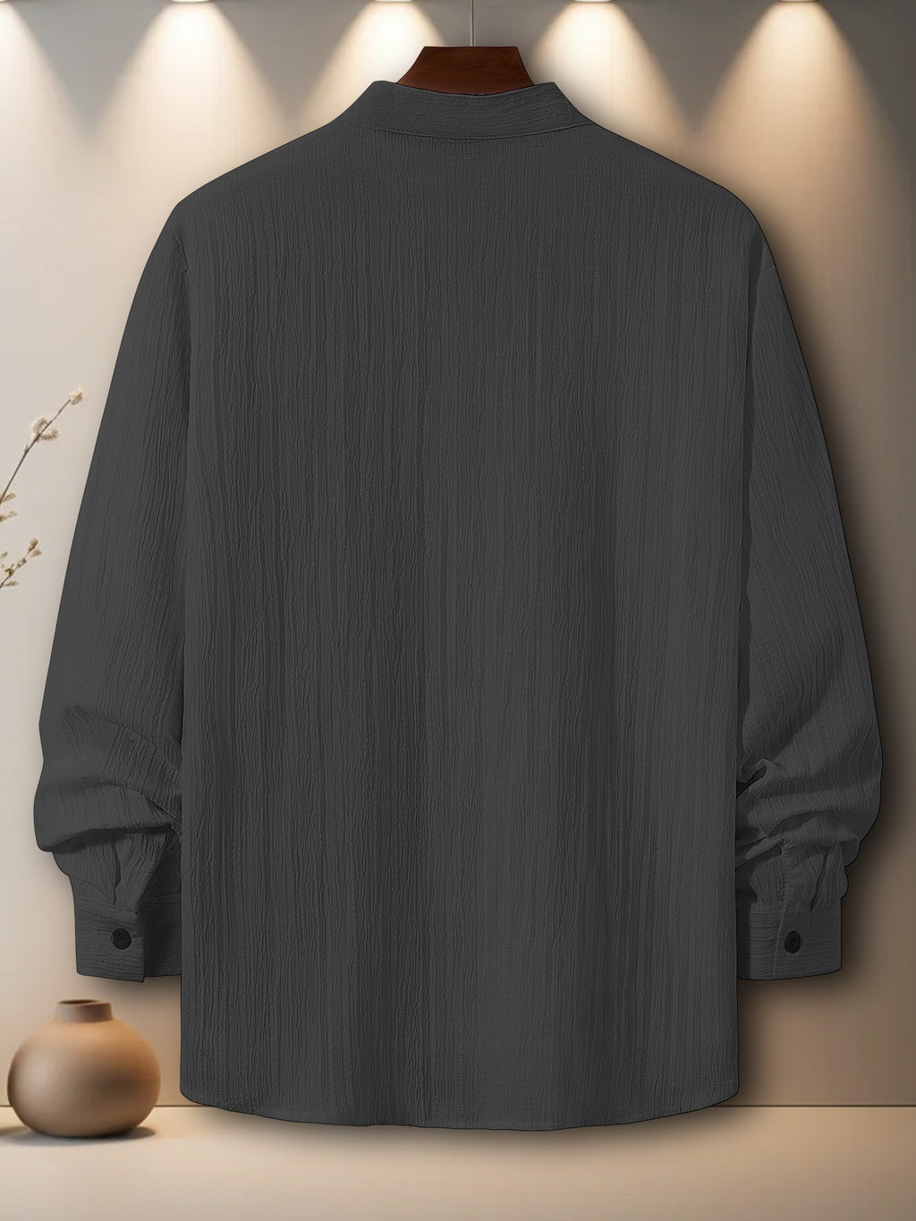Men's Casual Lightweight Long-Sleeve Shirt - Autumn Quick-Dry Breathable Premium Fabric, Stand Collar Button-Up Top, Suitable for Vacation - Commuting Formal Daily Shirt - Trendy Streetwear for Men - Grey