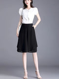 High-Waisted Chiffon 7/8 Wide-Leg Culottes, Loose And Irregular Casual Pants Skirt for Summer - Black