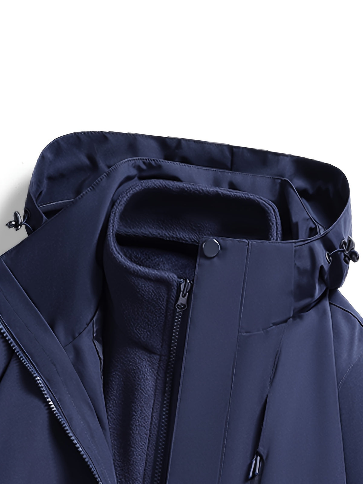 Men'S Solid Color 3-In-1 Detachable Windbreaker with Fleece Lining 2pcs Set, Wear-Resistant Woven Fabric, Zipper And Multi-Pockets, Hook-And-Loop Cuffs, Outdoor Hiking Commuting Fall Winter Windproof Warm Detachable Versatile Jacket - Blue