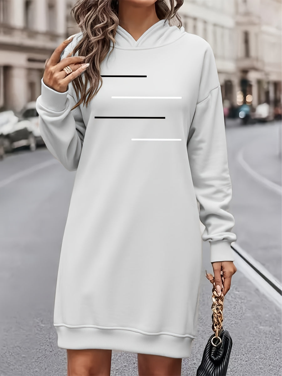 Women'S Fashion Letter Print Hooded Sweatshirt Dress Women'S Autumn And Winter High-End Fashion Street Style Age-Reducing Plus Velvet Color Block Hooded Sweatshirt Casual Top Casual Versatile Hoodie Jacket Pullover Long Sweatshirt Elegant - White