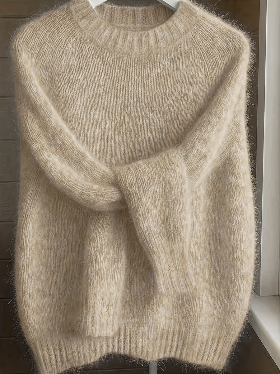 French-style Round-neck Sweater, Soft and Cozy, Elegant Design, Perfect for Spring and Autumn Commuting and Outings - Camel