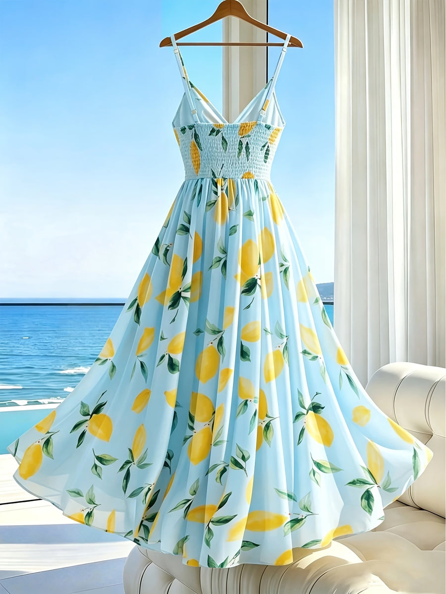 Vacation Style Italian Thin Strap Dress, Women'S Romantic Long Gown - Baby Blue