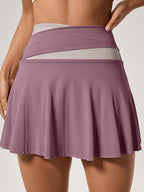 Women's Sports Skirt Colorblocking Design Women's Clothes Anti-glare Stretch Fit High-waisted Belly Lining Suitable for Casual Sports Running - Fuchsia