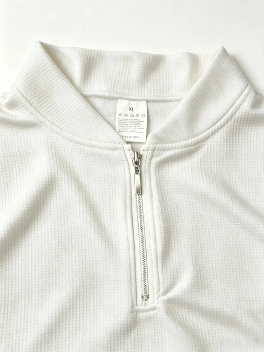 Men'S Waffle Half-Zip Stand Collar T-Shirt, Easy Vertical Stripe Paris Letter Print Loose Summer Casual Short Sleeve Top - White