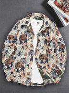 Men'S American Retro All-Over Floral Woven Teddy Bear Shirt Jacket, Men'S Autumn Premium Trendy Brand Bad Boy Influencer Casual Shirt - Elephant