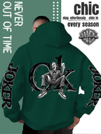 Men'S Hooded Sweatshirt, Western Trendy Cool Black And White Sketch Joker Theme Print, Sleeves with Same Series Splatter Art Lettering, Breathable And Skin-Friendly Fabric, Showcasing ' Fashion Sense, Ideal Gift for Holidays And Birthdays - Green
