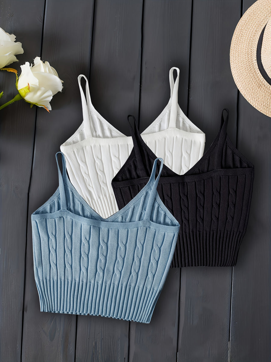 3pcs Set New Fashion Solid Color Sexy Camisole Tank Tops Versatile - Mixed Color 8