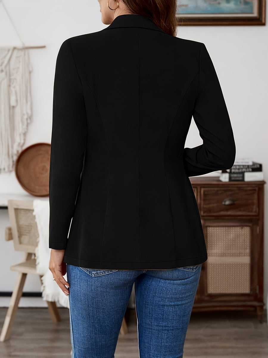 A Fashionable Spring And Autumn Lapel Solid Color Button Long-Sleeved Top Coat - Black
