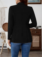 A Fashionable Spring And Autumn Lapel Solid Color Button Long-Sleeved Top Coat - Black