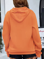 Fashion Hooded Sweatshirt For Women | Regular Fit, Heart Pattern, Drawstring Detail, Ideal For Fall/Winter - Orange-Red