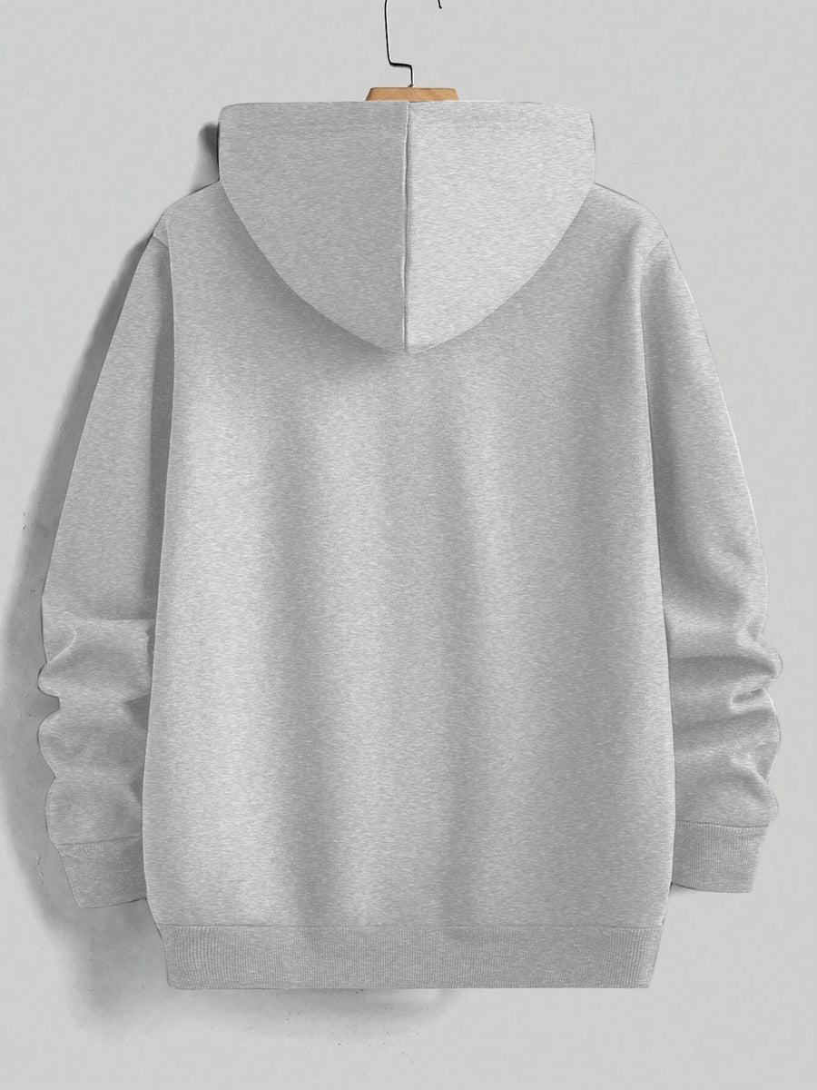 Minimalist BORG Since 1896 Letter Hooded Sweatshirt, Men's Trendy Versatile Drop-Shoulder Long-Sleeve Pullover - Light Grey