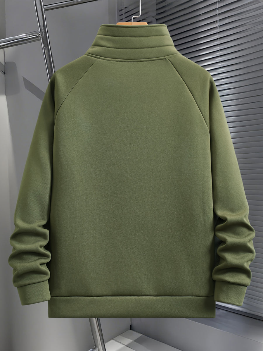 Men's Fashion Raglan Sleeve Sweatshirt with Half-Zip Open Neckline, Autumn/Winter Casual Versatile Long-Sleeve Sweatshirt - Olive Green