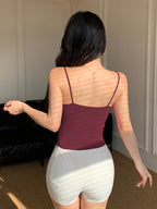 Women'S Fashion Solid Ribbed Cami Top - Deep Red