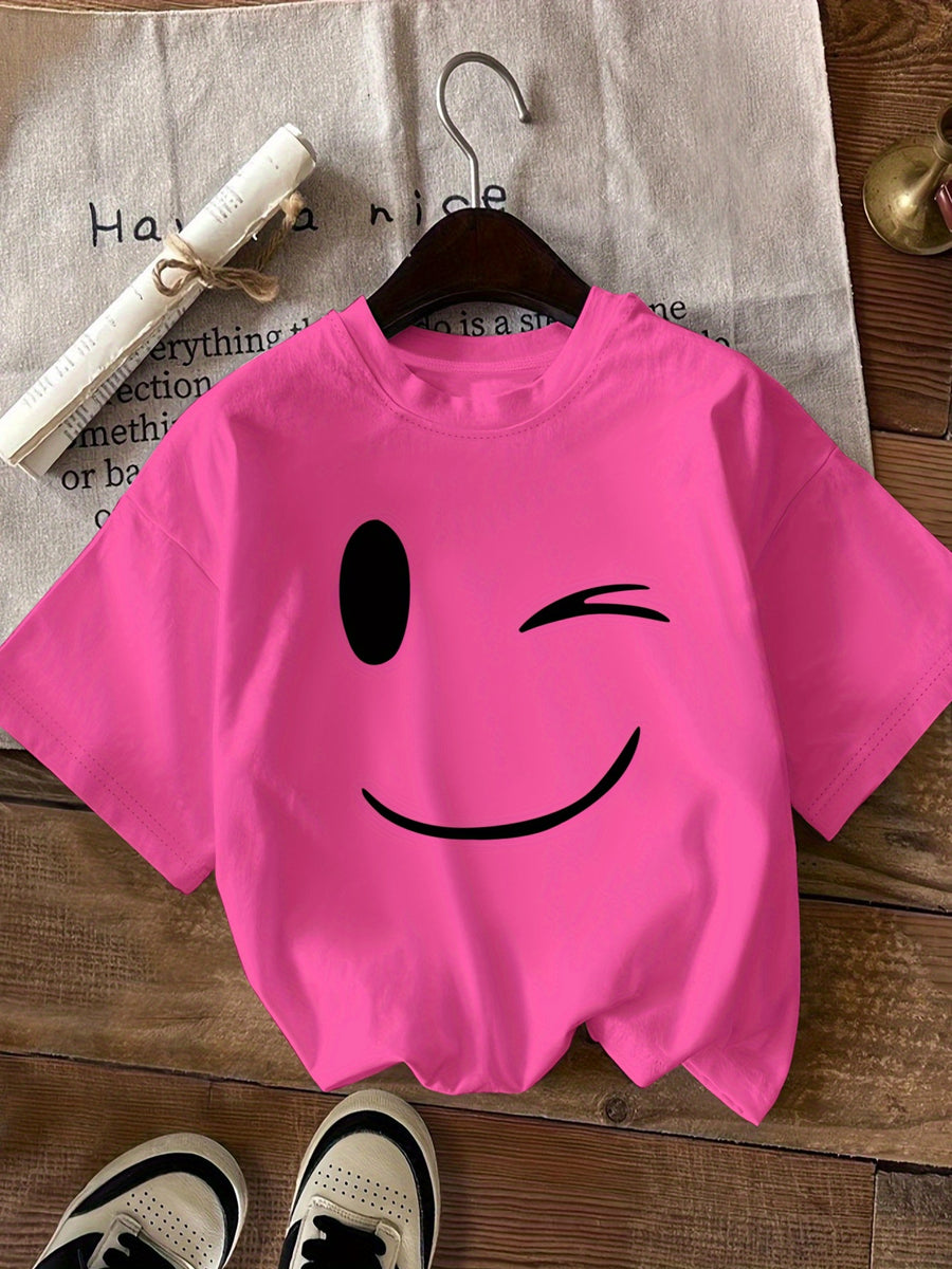 Graphic Print T-shirt, Short Sleeve Crew Neck Casual Top for Summer & Spring, Women's Clothing - Rose Red