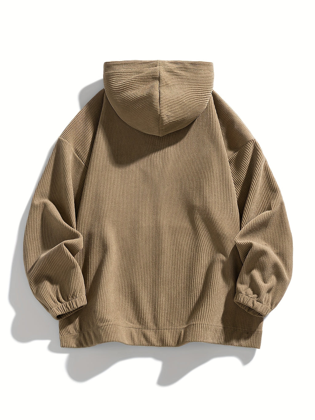Autumn and Winter Fashion Corduroy Hooded Sweatshirt, Men's Loose Half-Zip Pullover Hoodie - Dark Khaki